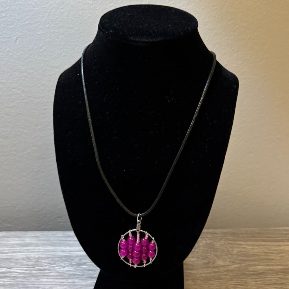 Handmade Purple Pink Beaded Circle Pendant Necklace